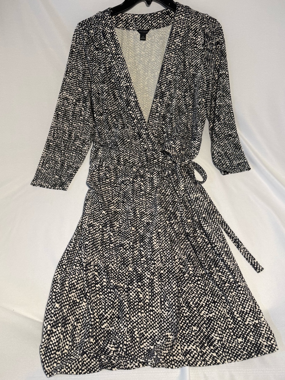 Ann Taylor Black and White Printed Wrap Midi Dress